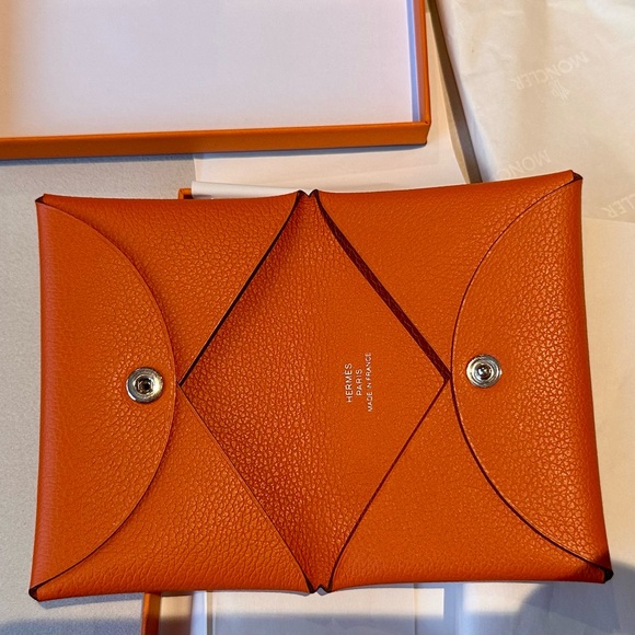 Hermès Orange Leather Wallet calvi - Picture 4 of 5